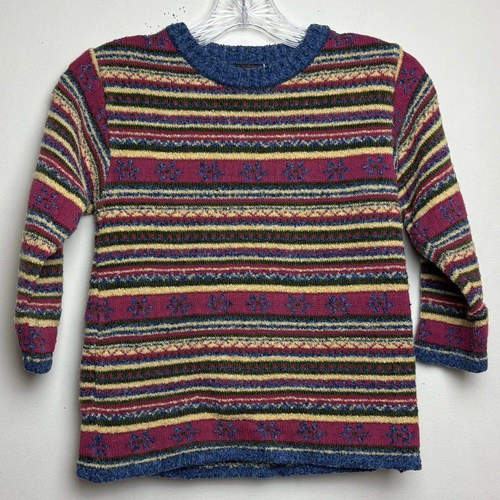 VTG Gymboree Rainbow Tag Striped Fair Isle Sweater Multicolor 90s L 4-5 Years